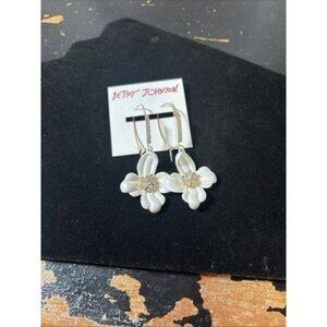 Betsy Johnson White Flower Gold Rhinestone Dangle Earring